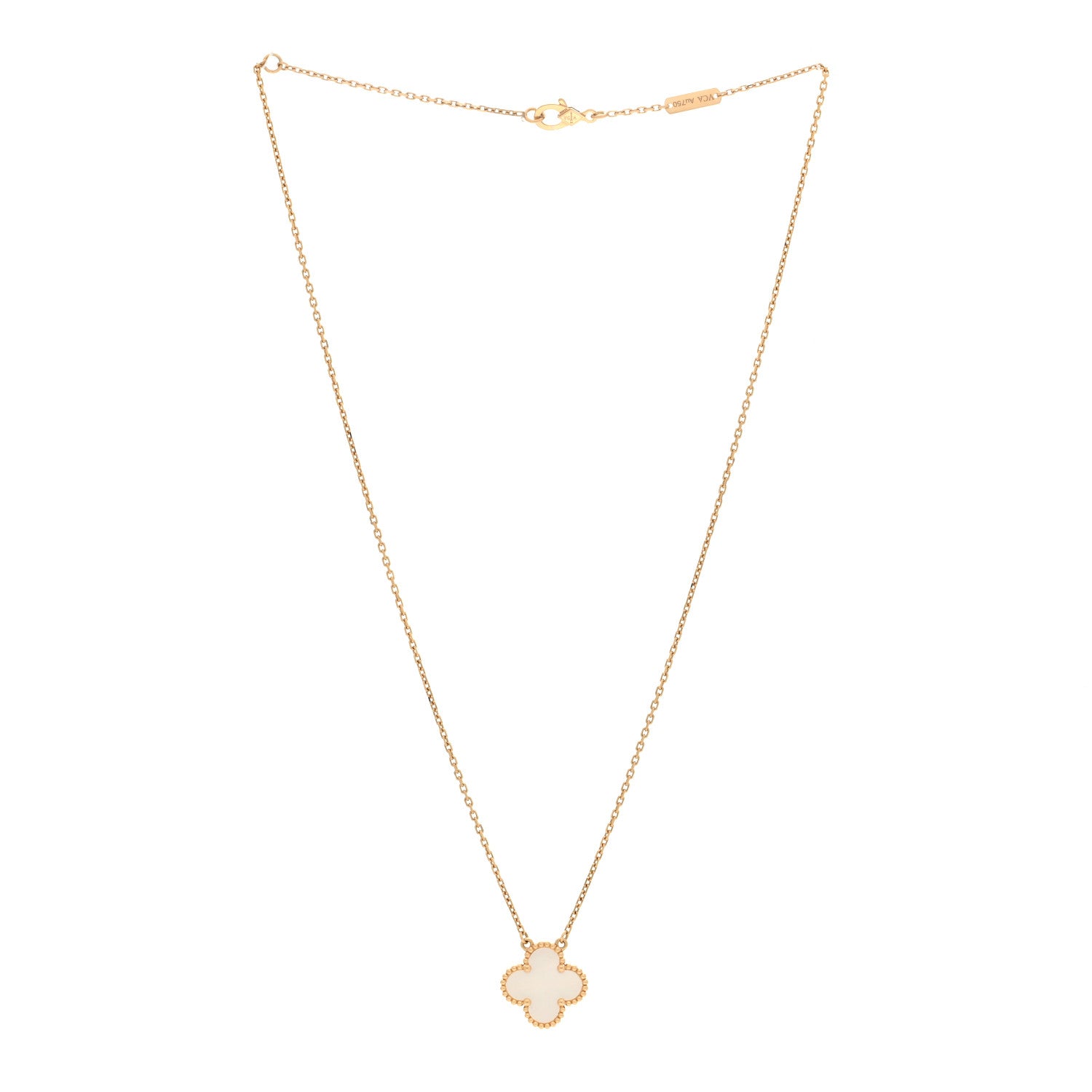Van Cleef & Arpels 18K Yellow Gold Mother of Pearl Vintage Alhambra Pendant Necklace 3 of 4