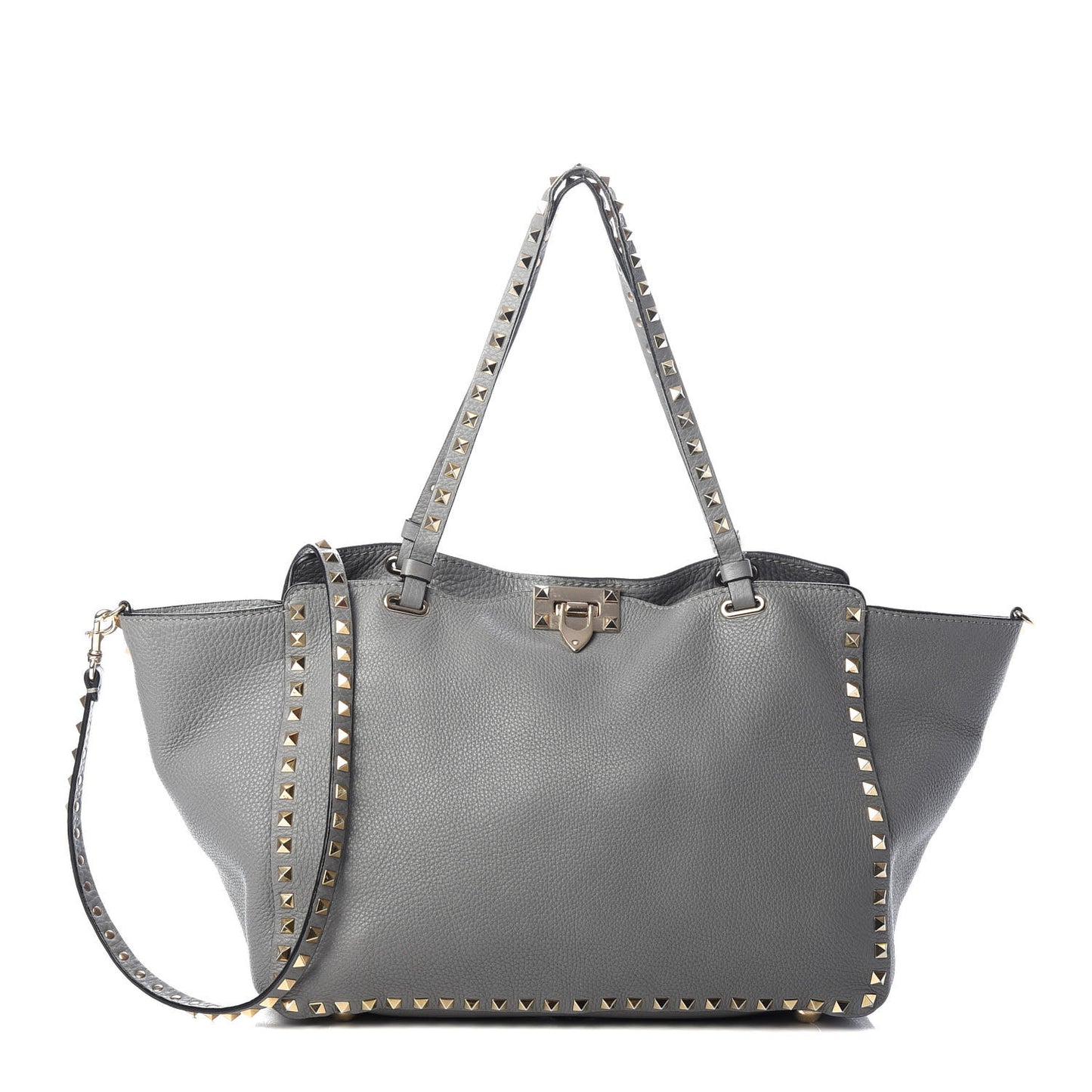 Pebbled Calfskin Medium Rockstud Tote Grey