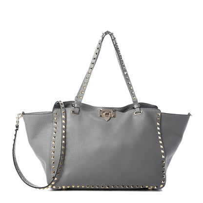 Valentino Garavani Pebbled Calfskin Medium Rockstud Tote Grey 1 of 15