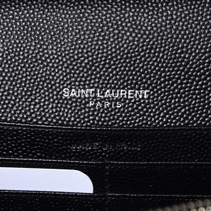 Saint Laurent Grain De Poudre Matelasse Chevron Monogram Chain Wallet Black 5 of 6
