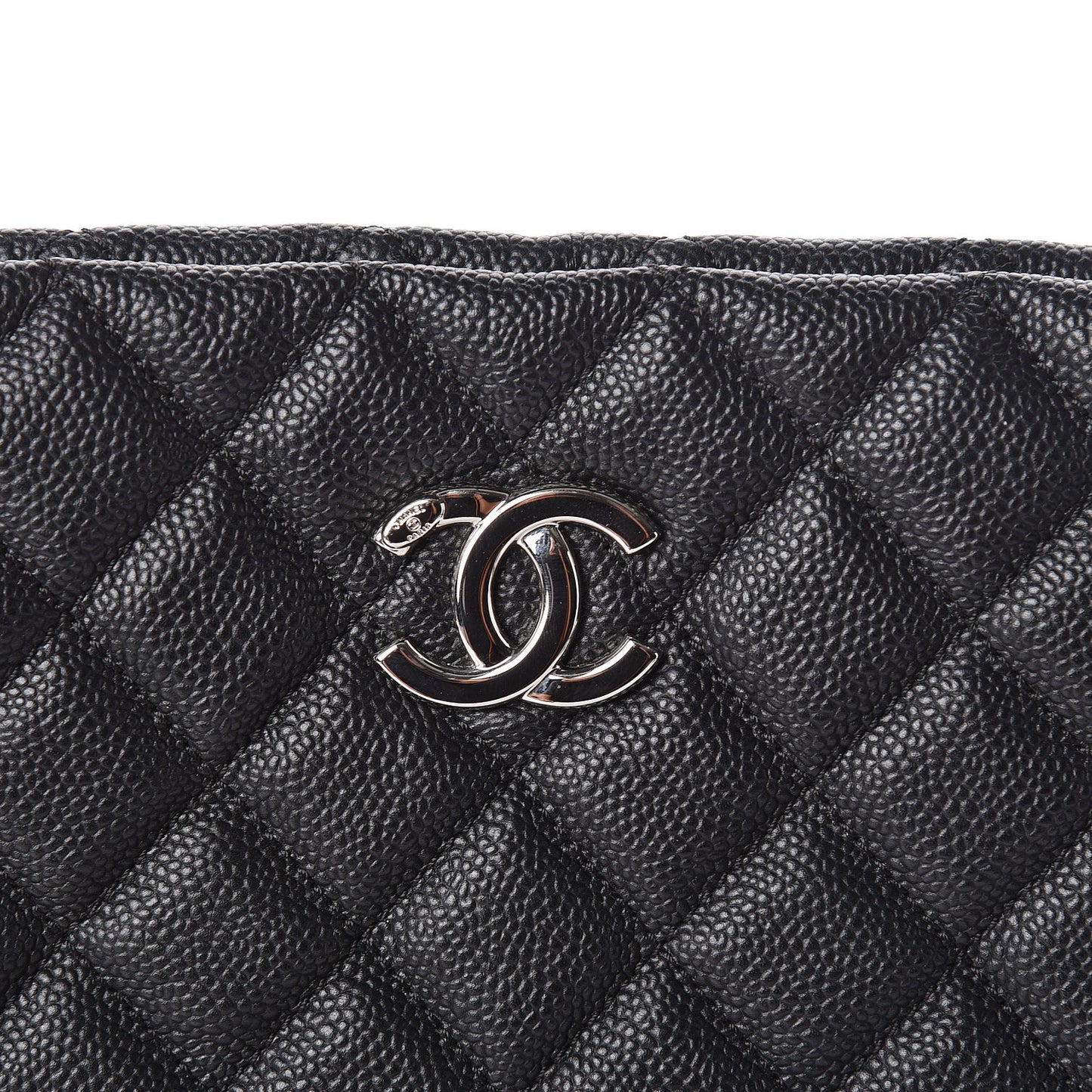 Caviar Quilted Large CC Shopping Tote Black