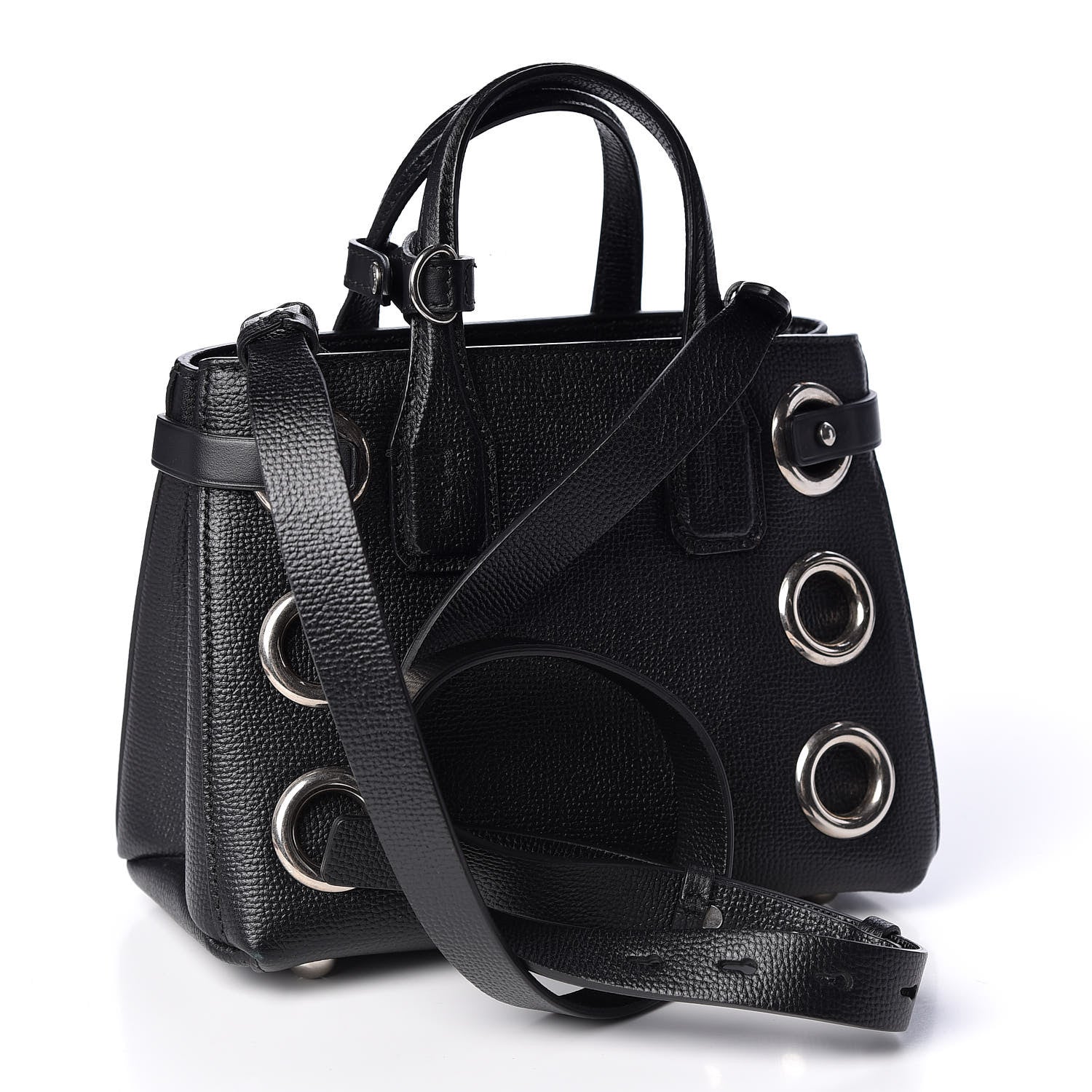 Burberry Grainy Calfskin House Check Grommet Baby Banner Tote Black 2 of 10
