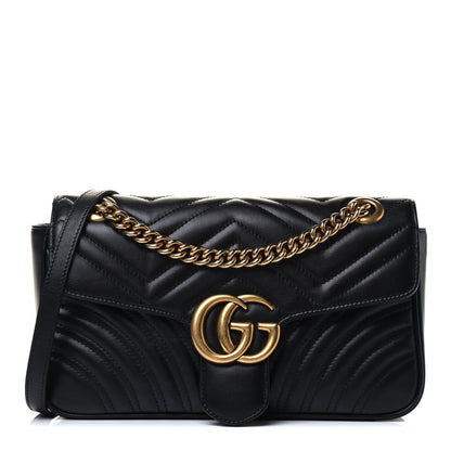 Gucci Calfskin Matelasse Small GG Marmont Shoulder Bag Black 1 of 4