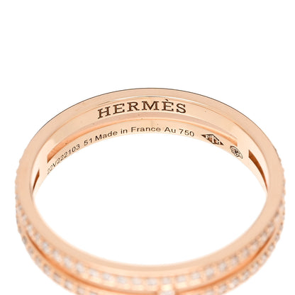 Hermes 18K Rose Gold Diamond Ariane Wedding Band Ring 51 5.75 4 of 4