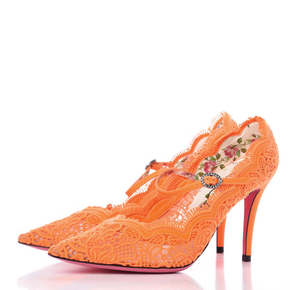 Gucci Lace Pizzo Venice Pumps 35.5 Orange Fluo 3 of 8