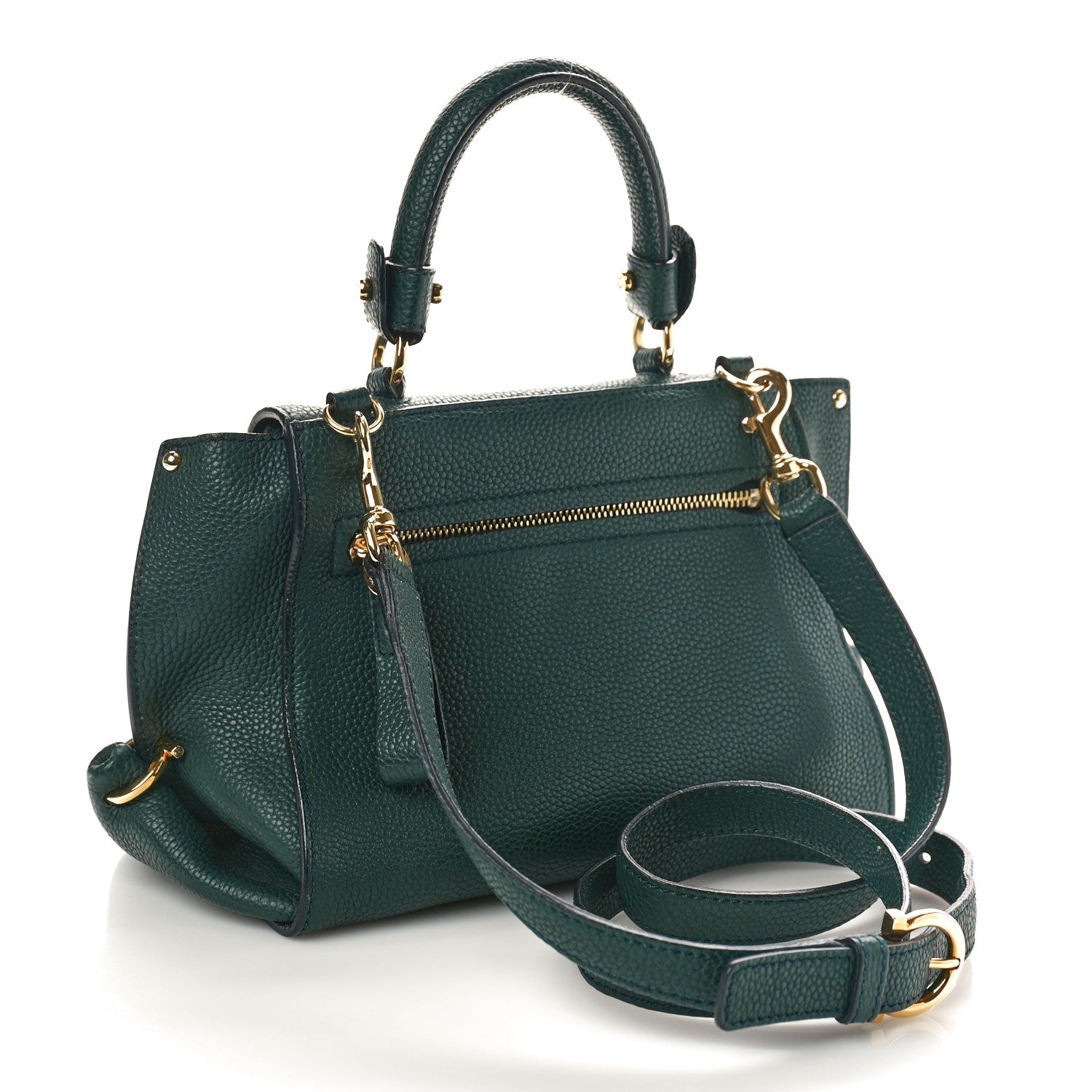 Salvatore Ferragamo Grained Calfskin Sofia Satchel Dark Green 3 of 10