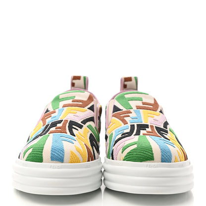 Fendi X SARA COLEMAN Canvas FF Vertigo Embroidered Womens Rise Slip On Sneakers 41 Grezzo Multicolor 2 of 8