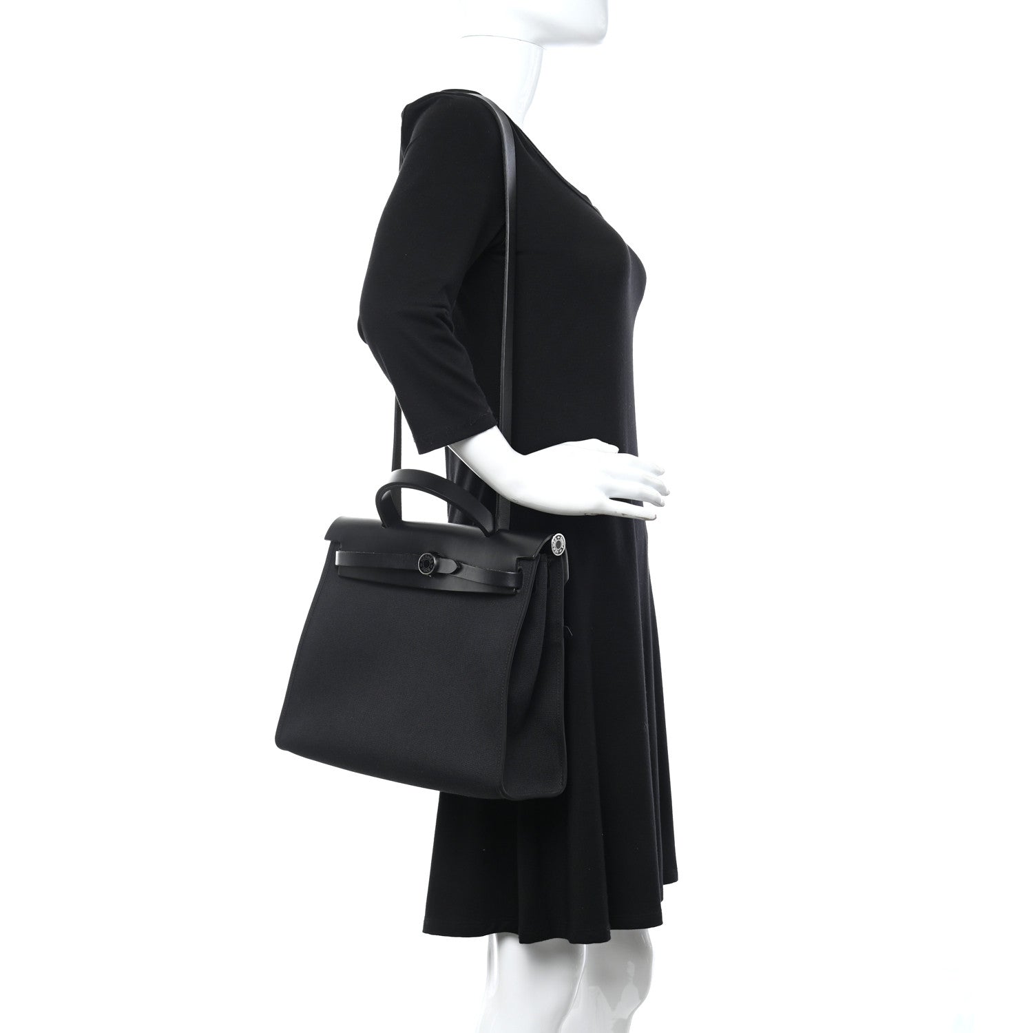 Hermes Military Toile Vache Hunter Herbag Zip PM 31 Black 3 of 14