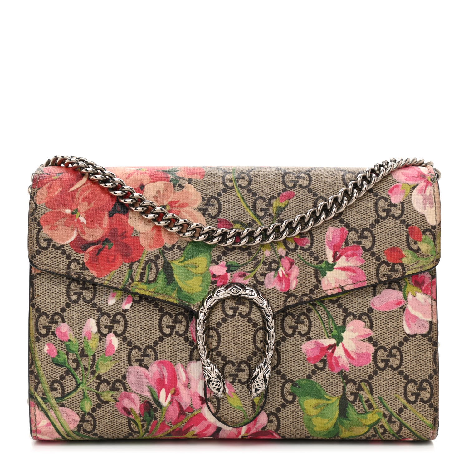 Gucci GG Supreme Monogram Blooms Mini Dionysus Chain Wallet Beige Multicolor Dry Rose 1 of 11