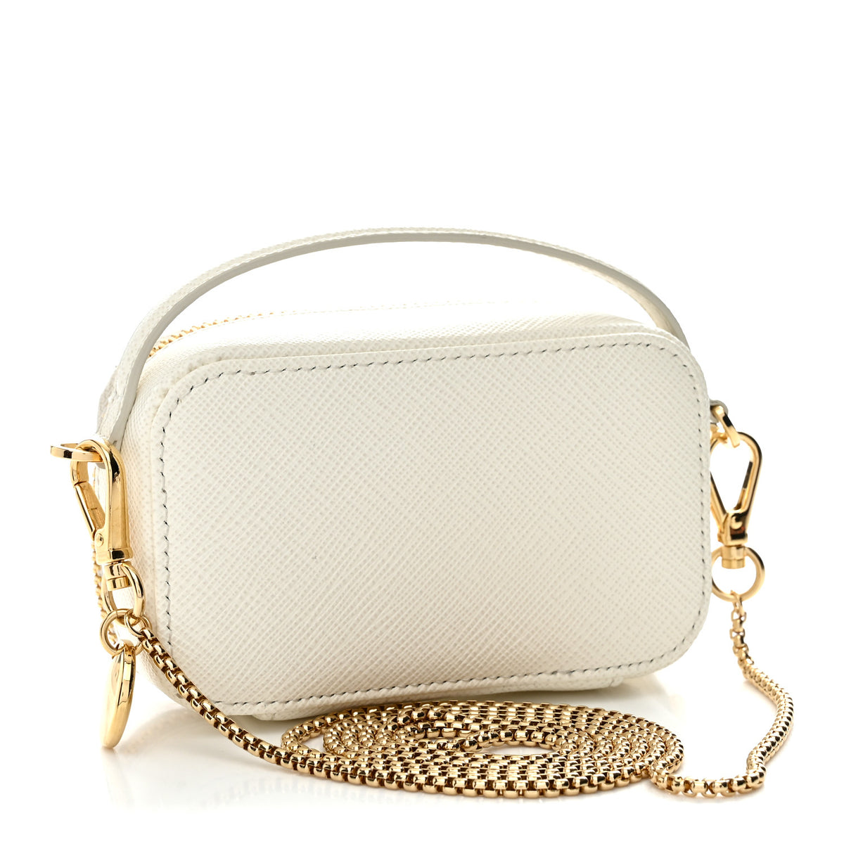 Saffiano Metal Triangle Logo Mini Pouch with Handle White