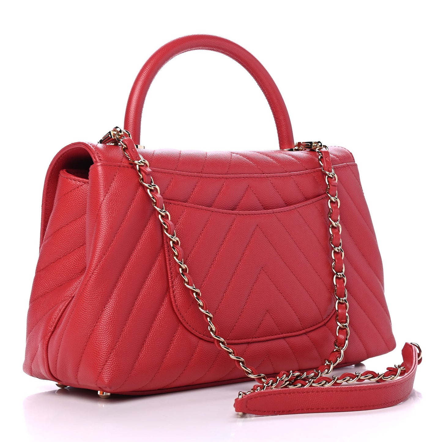 Caviar Chevron Quilted Small Coco Handle Flap Red