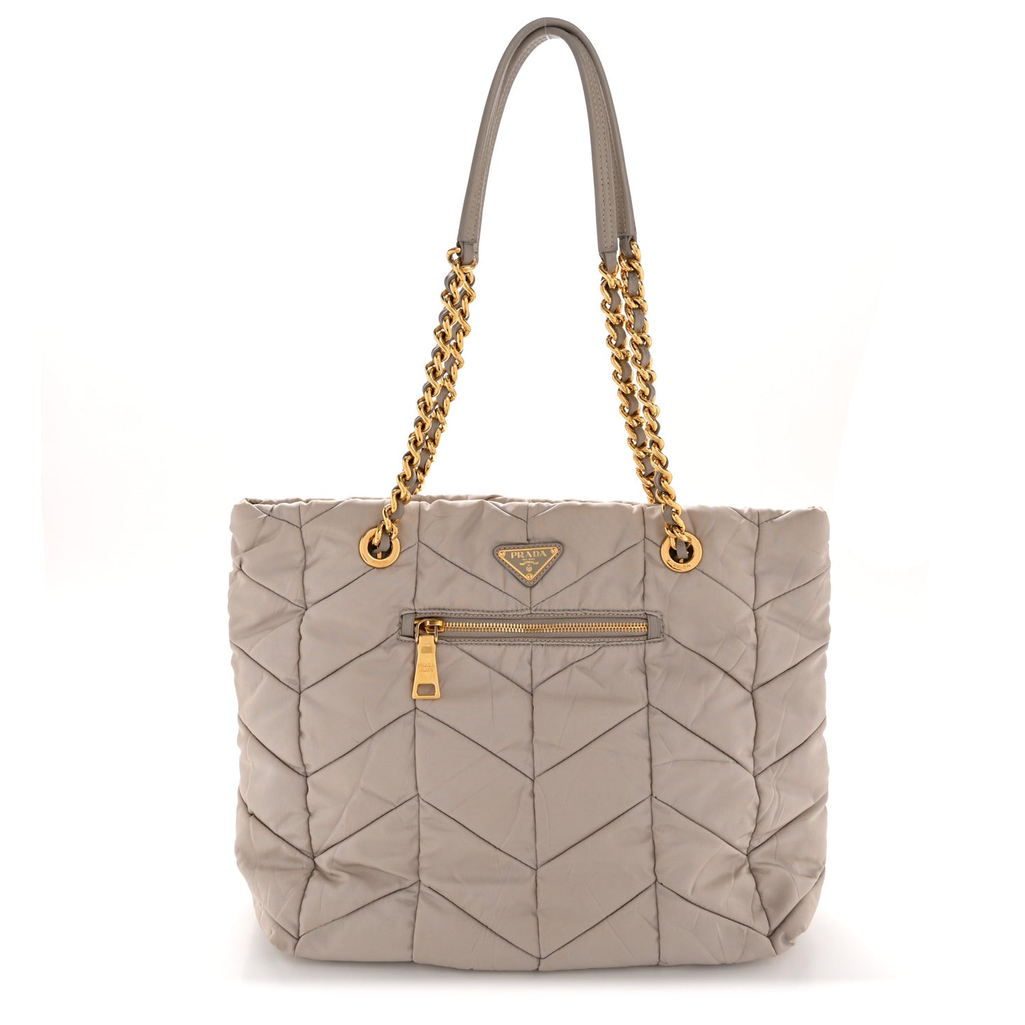 Tessuto Nylon Chevron Quilted Shoulder Bag Beige