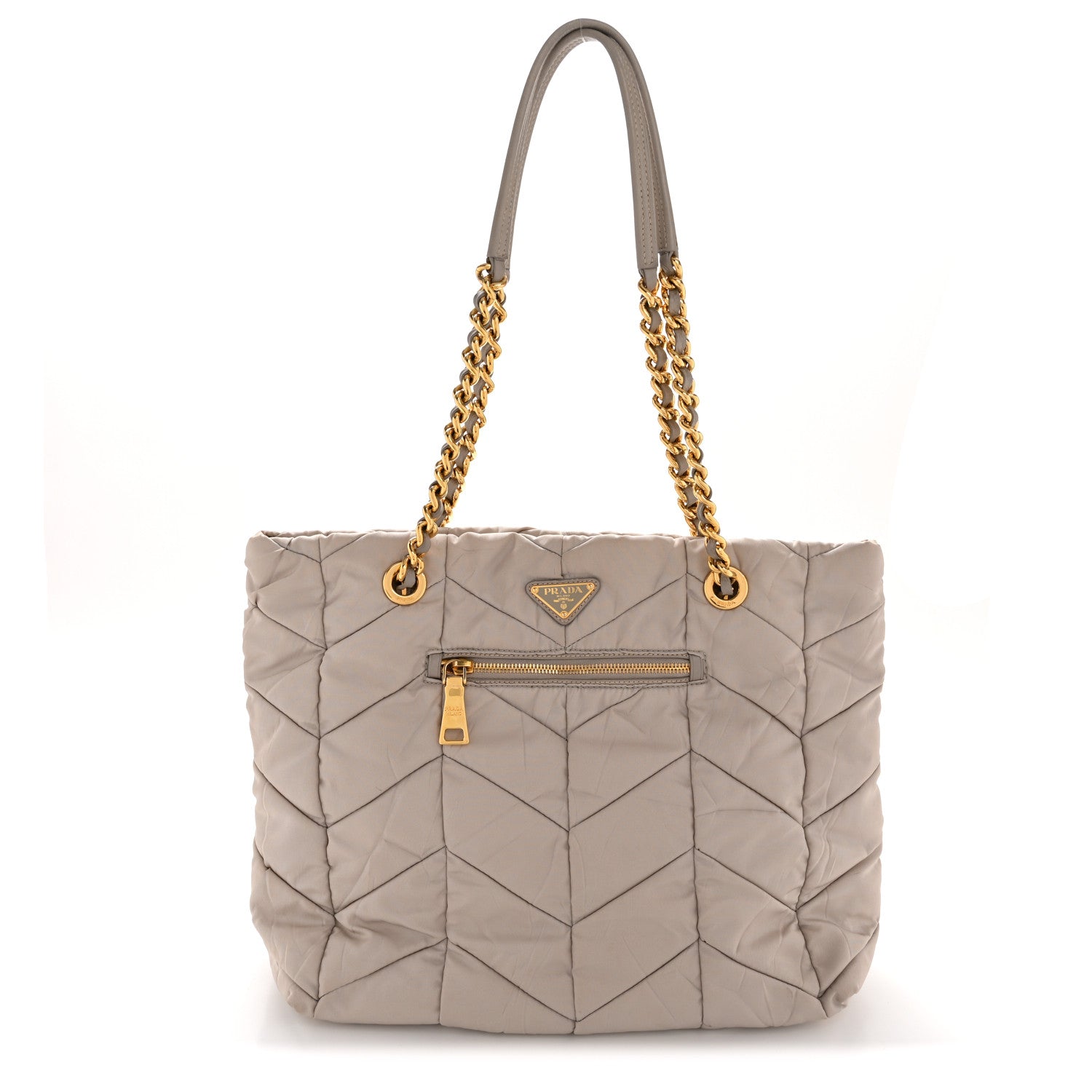Prada Tessuto Nylon Chevron Quilted Shoulder Bag Beige 1 of 14