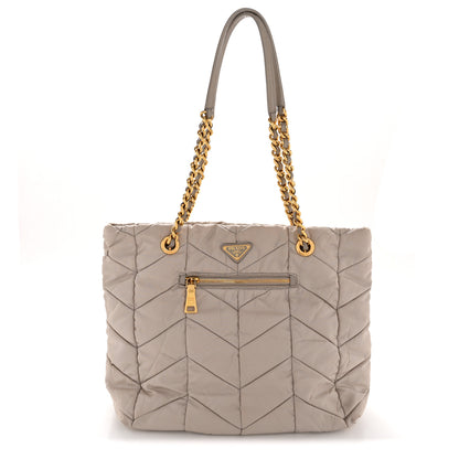 Prada Tessuto Nylon Chevron Quilted Shoulder Bag Beige 1 of 14