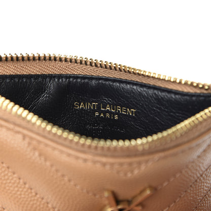 Saint Laurent Grain De Poudre Matelasse Chevron Monogram Fragments Zippered Card Case Cork 6 of 8