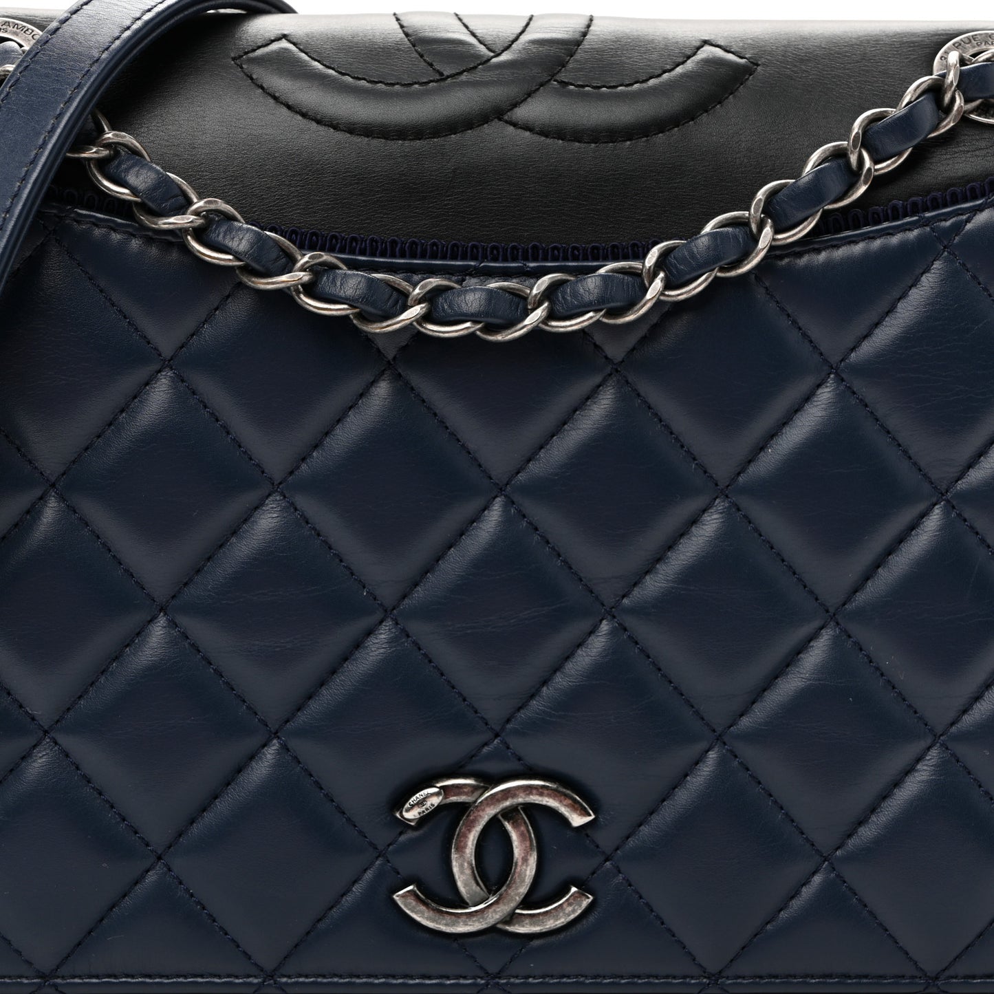 Calfskin Quilted Ballerine Flap Black Blue