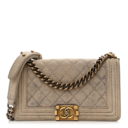 Chanel Iridescent Calfskin Quilted Medium Boy Flap Beige 1 of 10