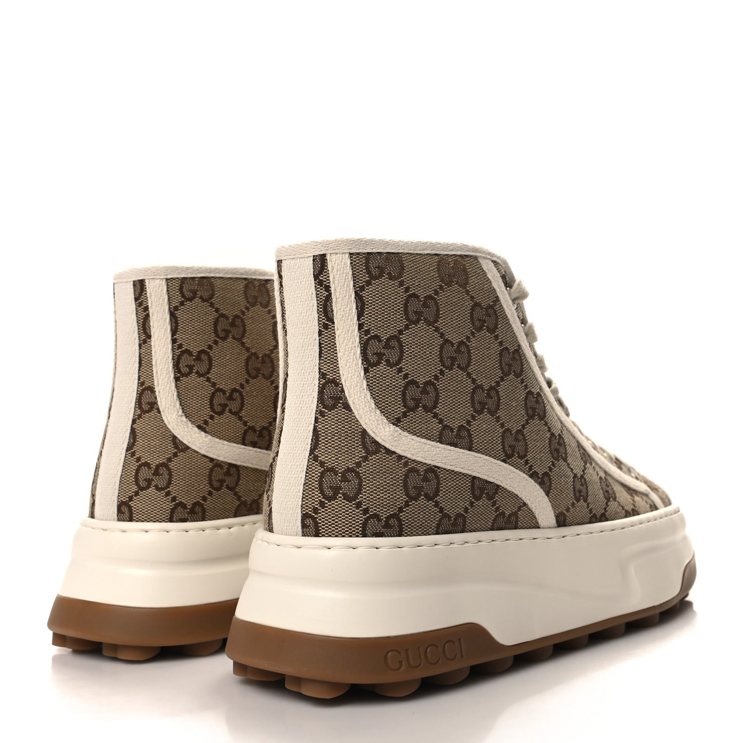 GG Monogram Mens 1977 Tennis High Top Platform 55mm Sneakers 6 Beige Ebony Mystic White