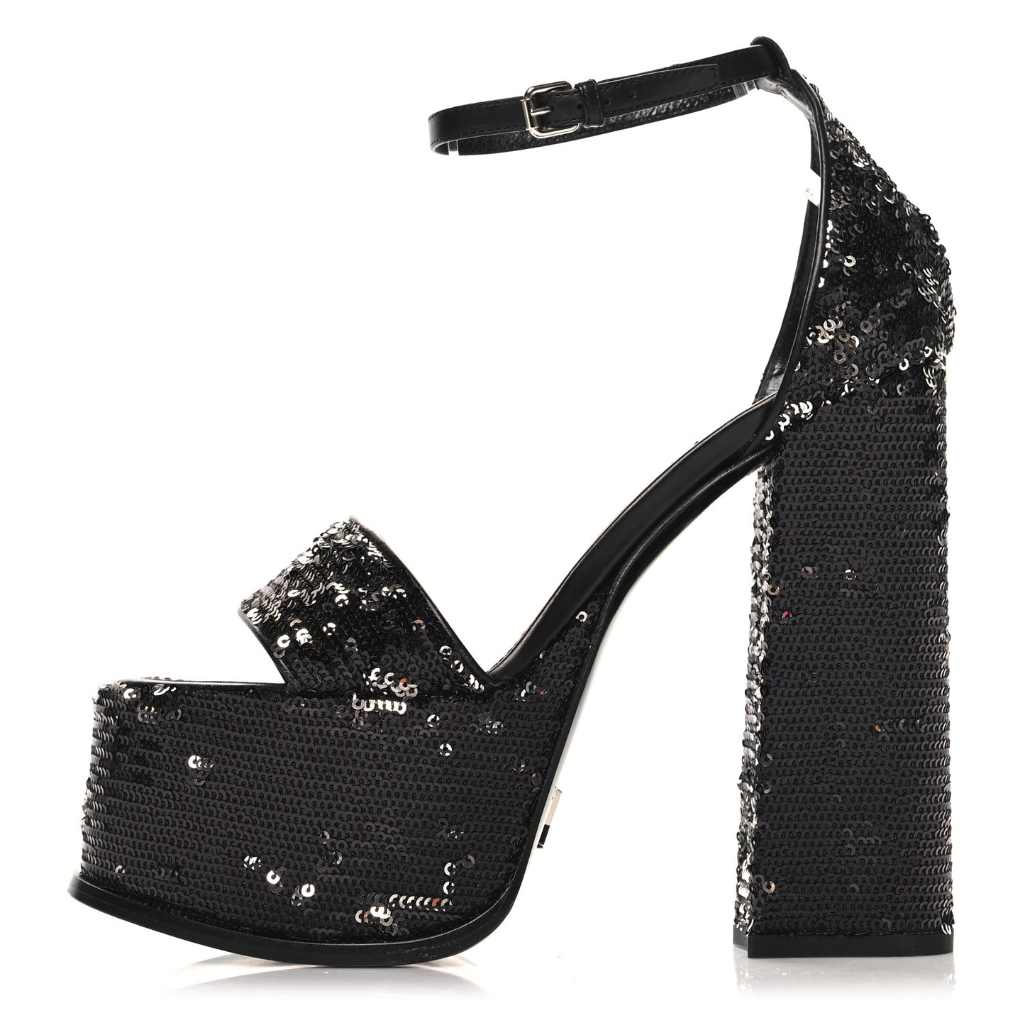 Sequin Calfskin Fame Platform Sandal 38 Black