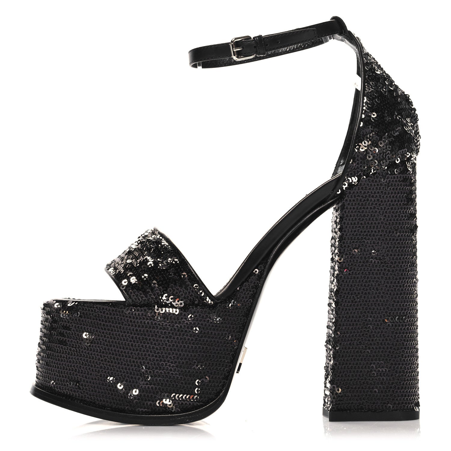 Louis Vuitton Sequin Calfskin Fame Platform Sandal 38 Black 1 of 9