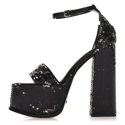 Louis Vuitton Sequin Calfskin Fame Platform Sandal 38 Black 1 of 9