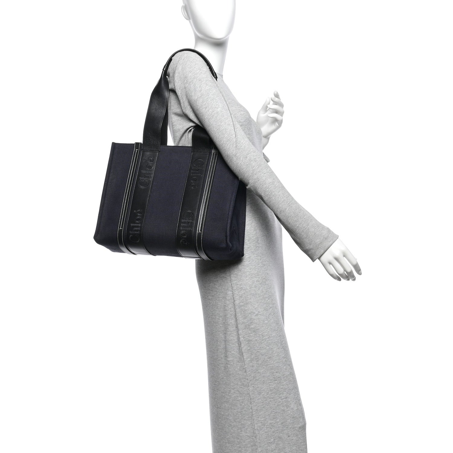 Chloe Calfskin Linen Medium Woody Tote Deep Denim 2 of 11
