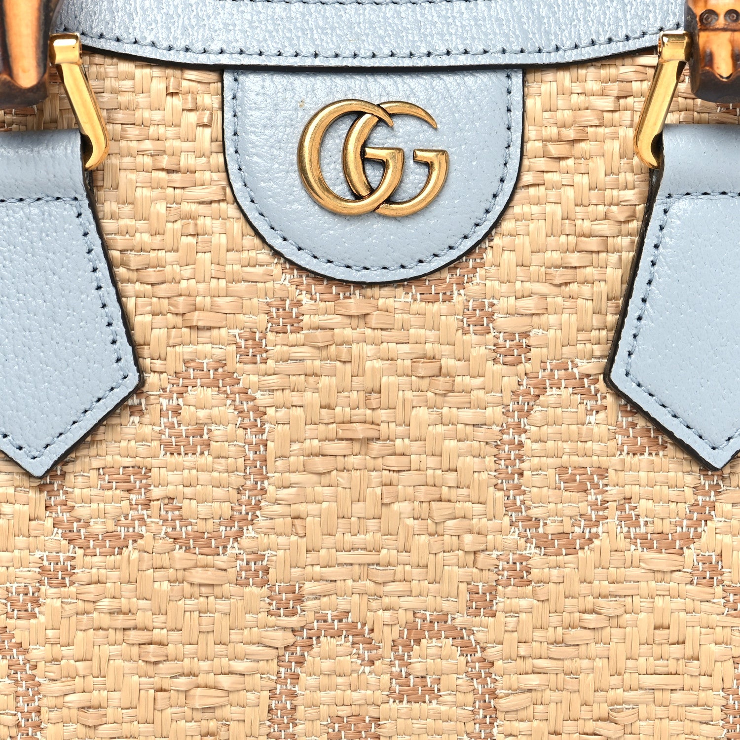 Gucci Raffia Textured Dollar Calfskin GG Monogram Mini Diana Tote Bag Light Blue Natural 9 of 11
