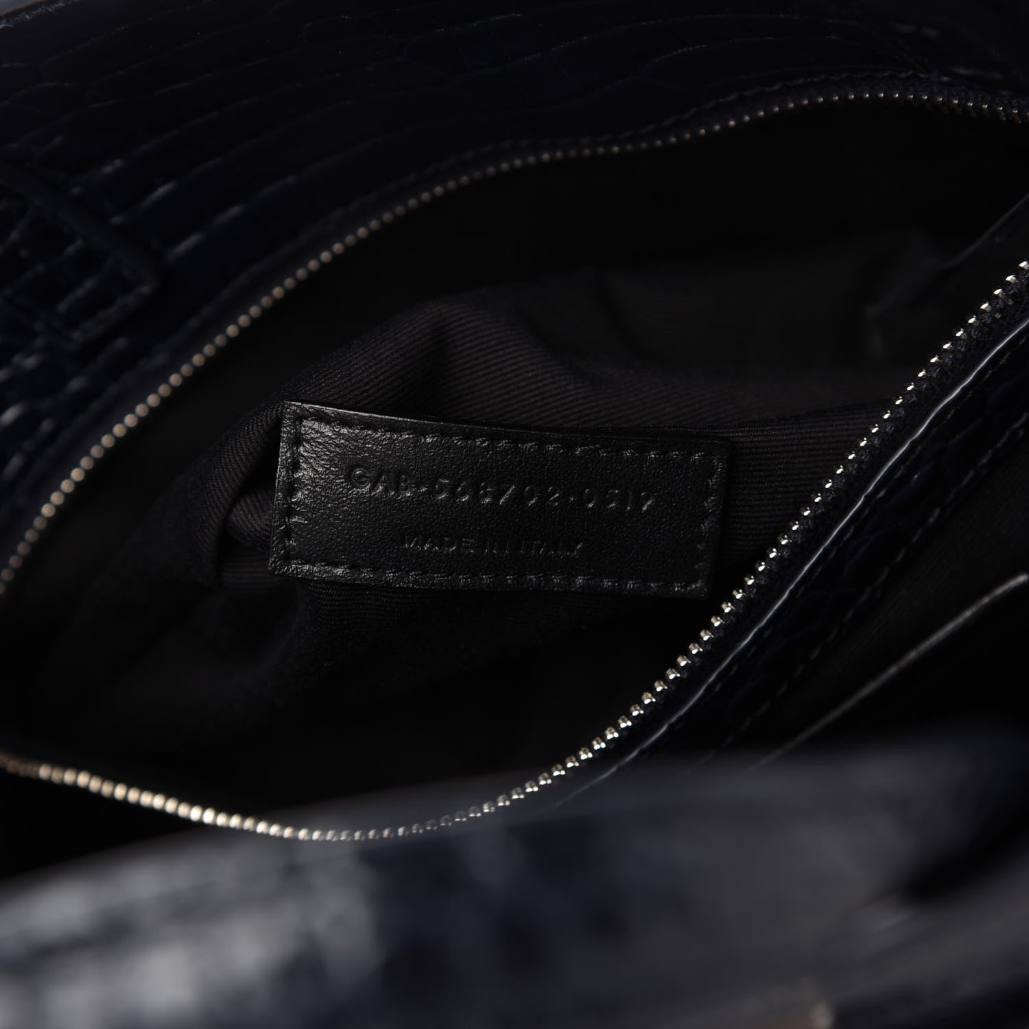 Saint Laurent Shiny Calfskin Crocodile Embossed Small Manhattan Shopper Tote Deep Marine 9 of 10