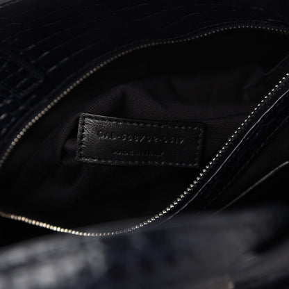 Saint Laurent Shiny Calfskin Crocodile Embossed Small Manhattan Shopper Tote Deep Marine 9 of 10