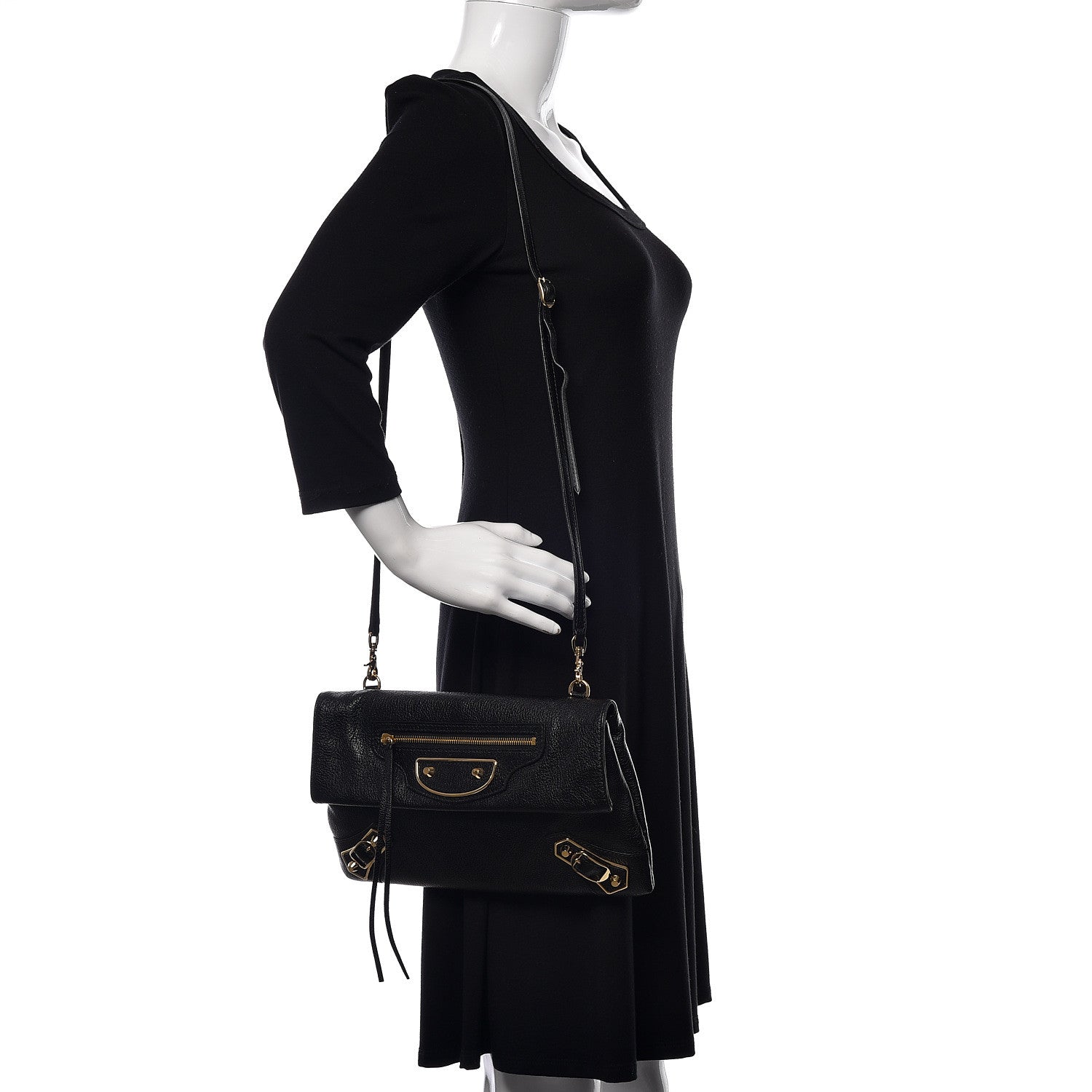 Balenciaga Agneau Giant 12 Gold Hardware Envelope Strap Clutch Black 2 of 10