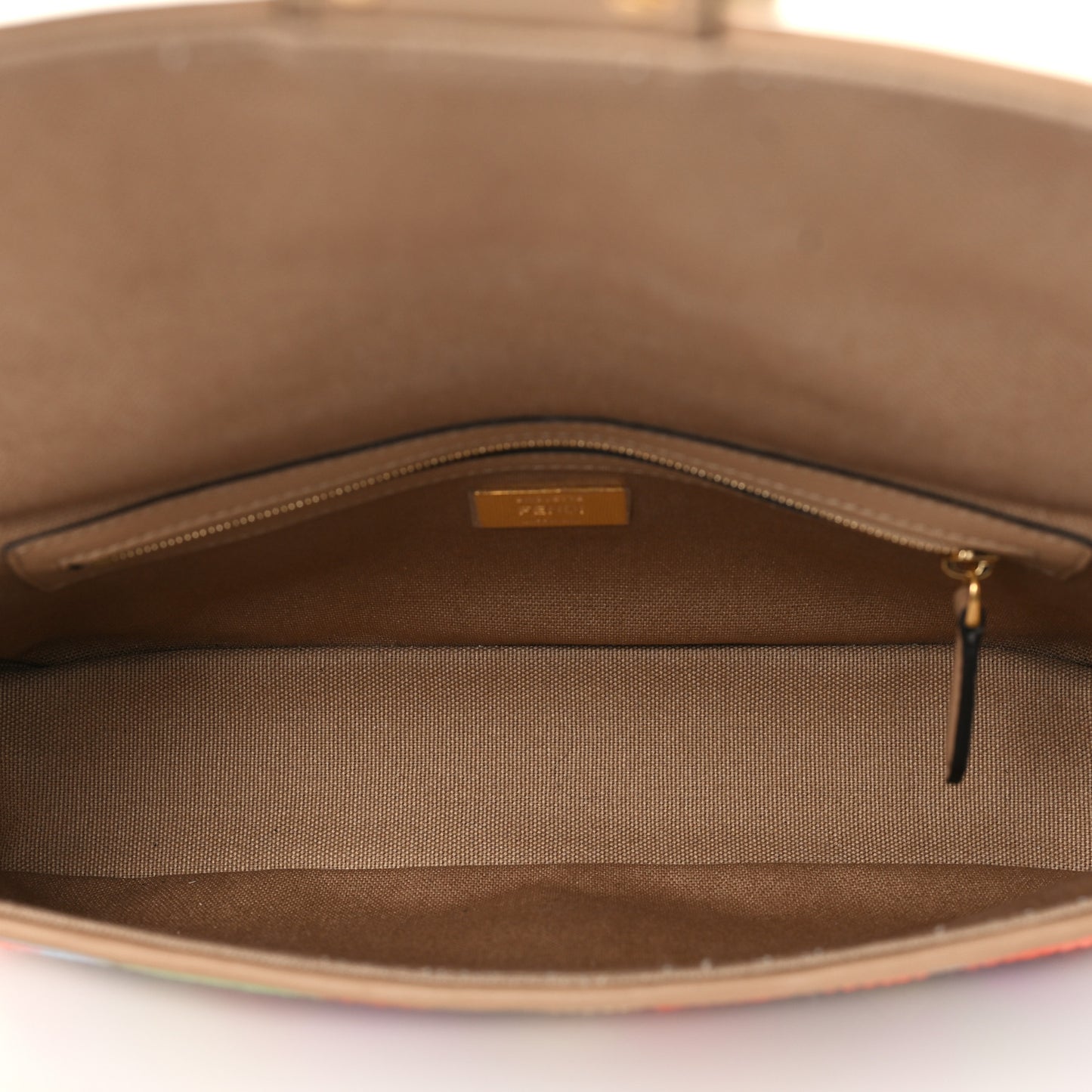 Canvas Vitello King FF Multicolor Embroidered Baguette Multicolor Cuoio