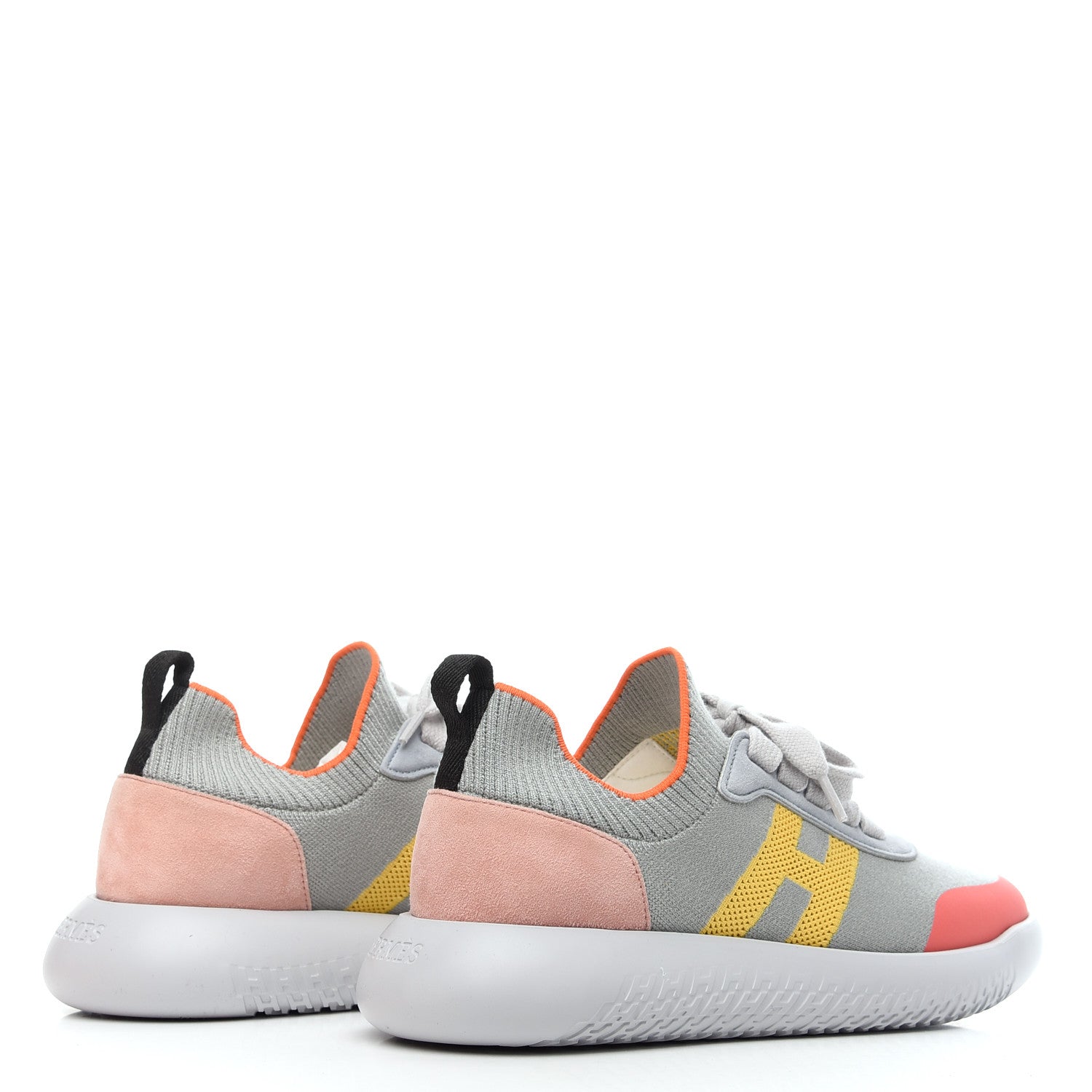 Hermes Knit Suede Goatskin Womens Crew Sneakers 36.5 Multicolor Gris Orange 4 of 8