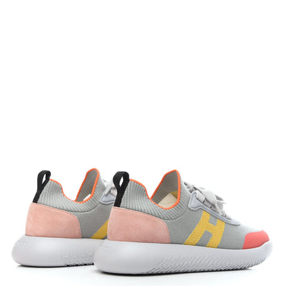 Hermes Knit Suede Goatskin Womens Crew Sneakers 36.5 Multicolor Gris Orange 4 of 8