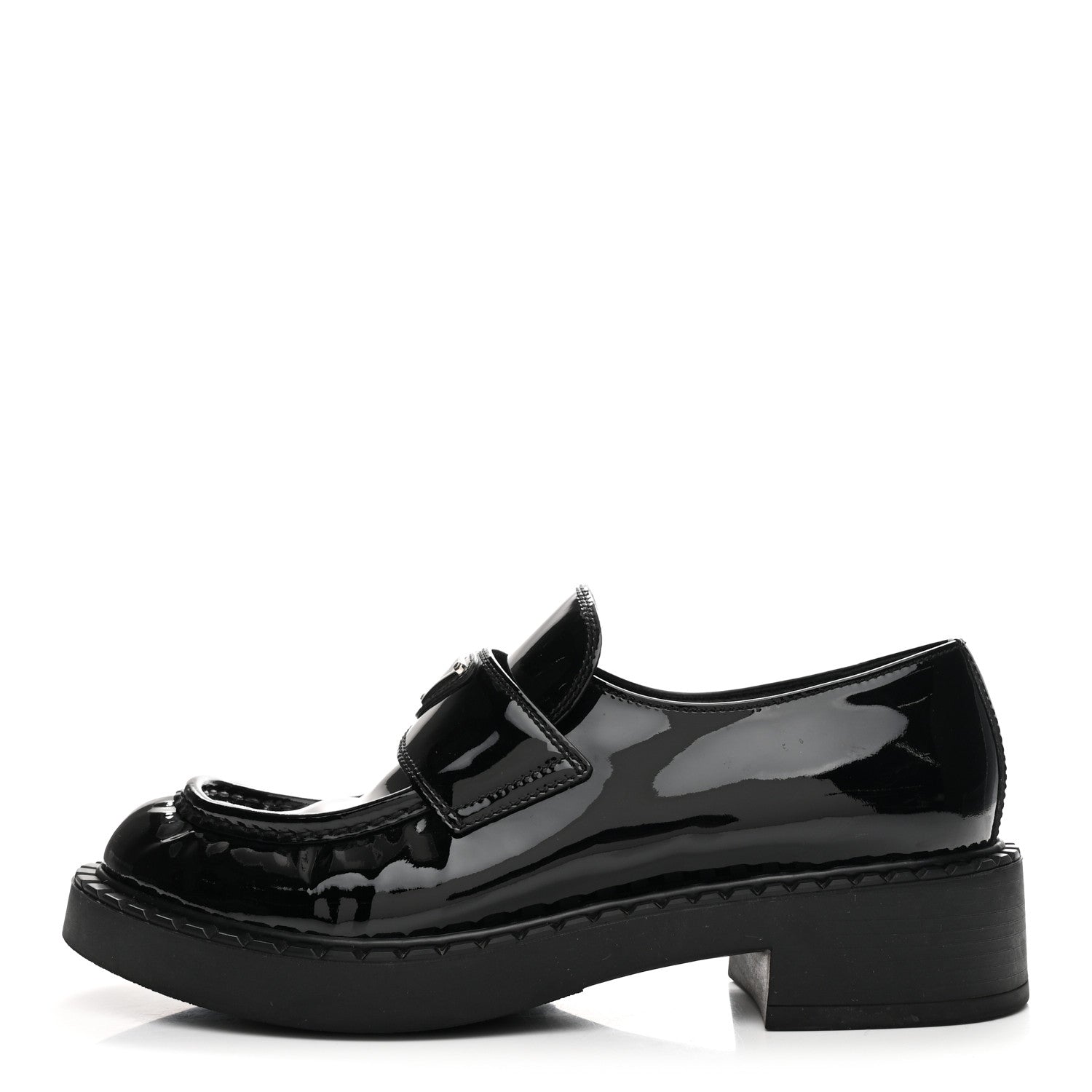 Prada Vernice Triangle 50mm Loafers 38.5 Black 1 of 9