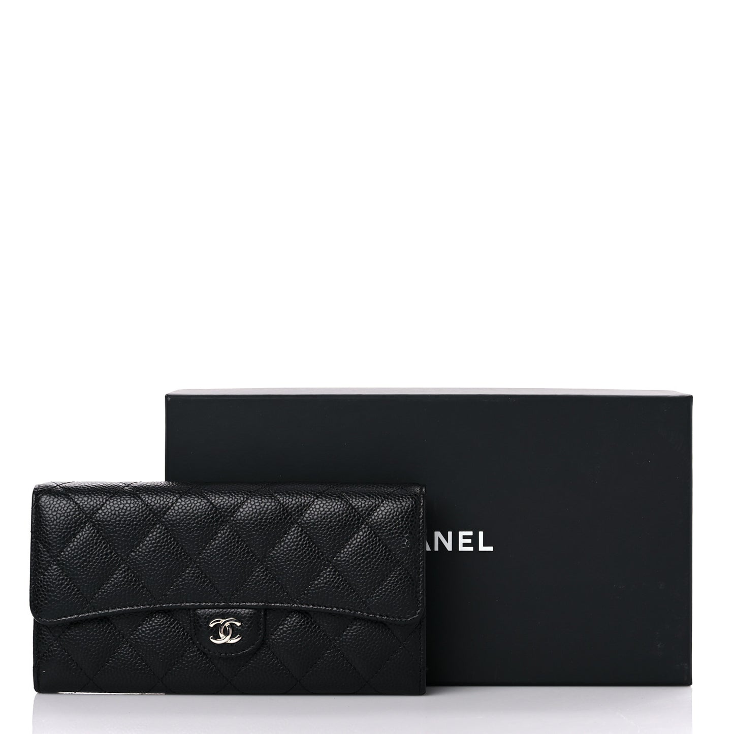 Caviar Quilted Large Flap Wallet Black