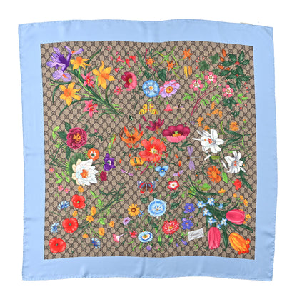 Gucci Silk Twill GG Monogram Special Florio Square Scarf Beige Sky Blue 1 of 4