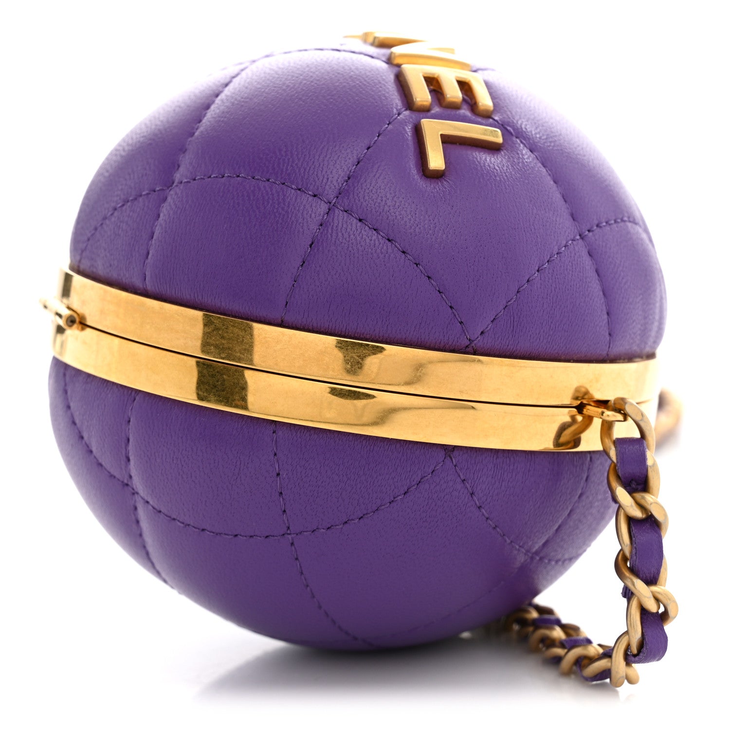 Chanel Lambskin Quilted Sphere Minaudiere Chain Clutch Purple 10 of 11