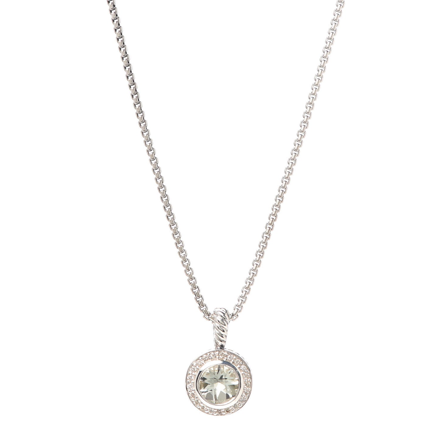Sterling Silver Diamond Prasiolite 8mm Petite Cerise Pendant Necklace