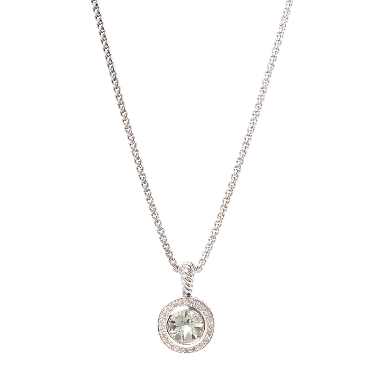 David Yurman Sterling Silver Diamond Prasiolite 8mm Petite Cerise Pendant Necklace 1 of 5