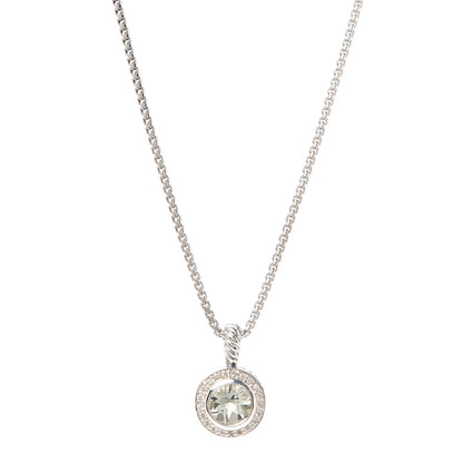 David Yurman Sterling Silver Diamond Prasiolite 8mm Petite Cerise Pendant Necklace 1 of 5