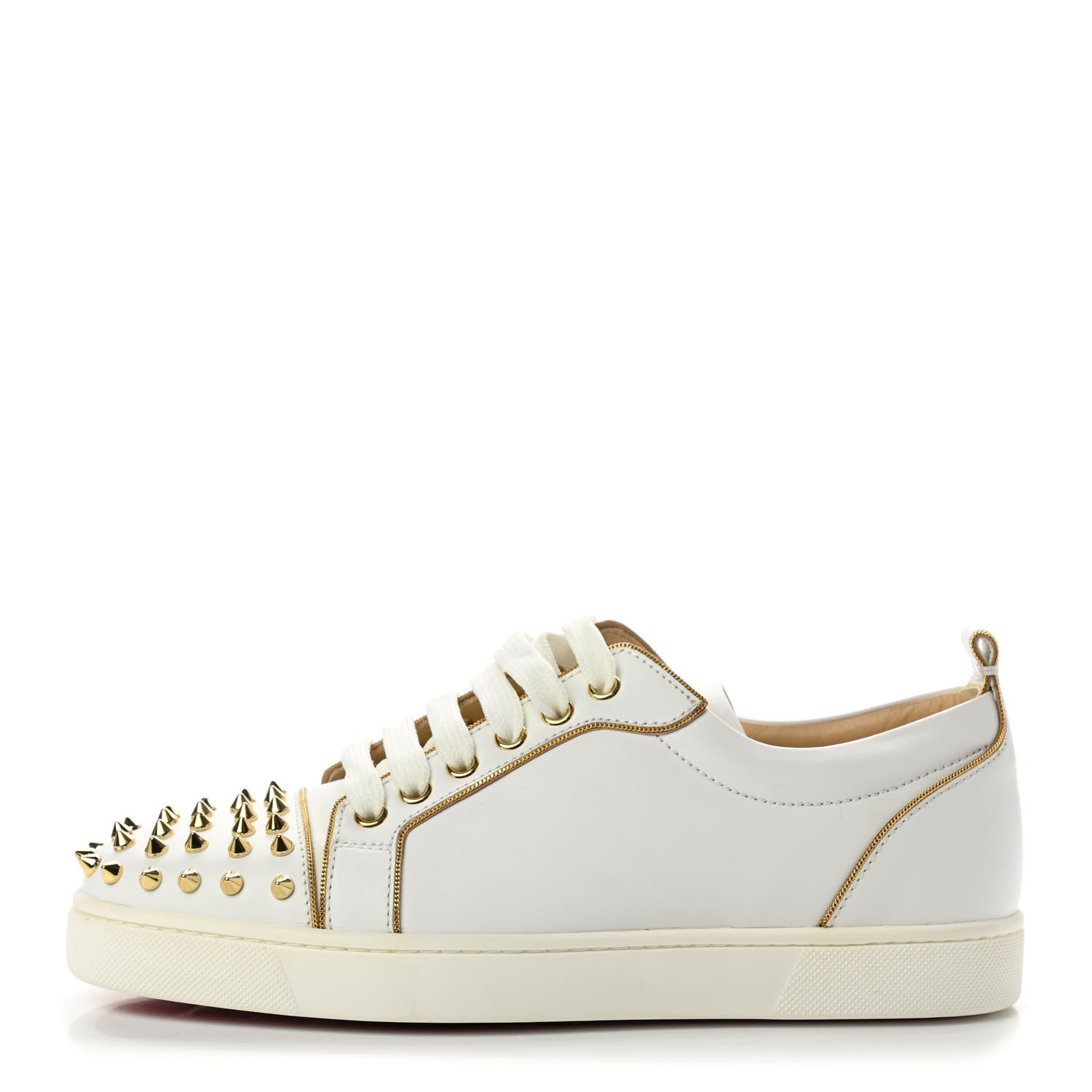 Christian Louboutin Nappa Spikes Womens Vieira Flat Sneakers 39.5 White Gold 1 of 7