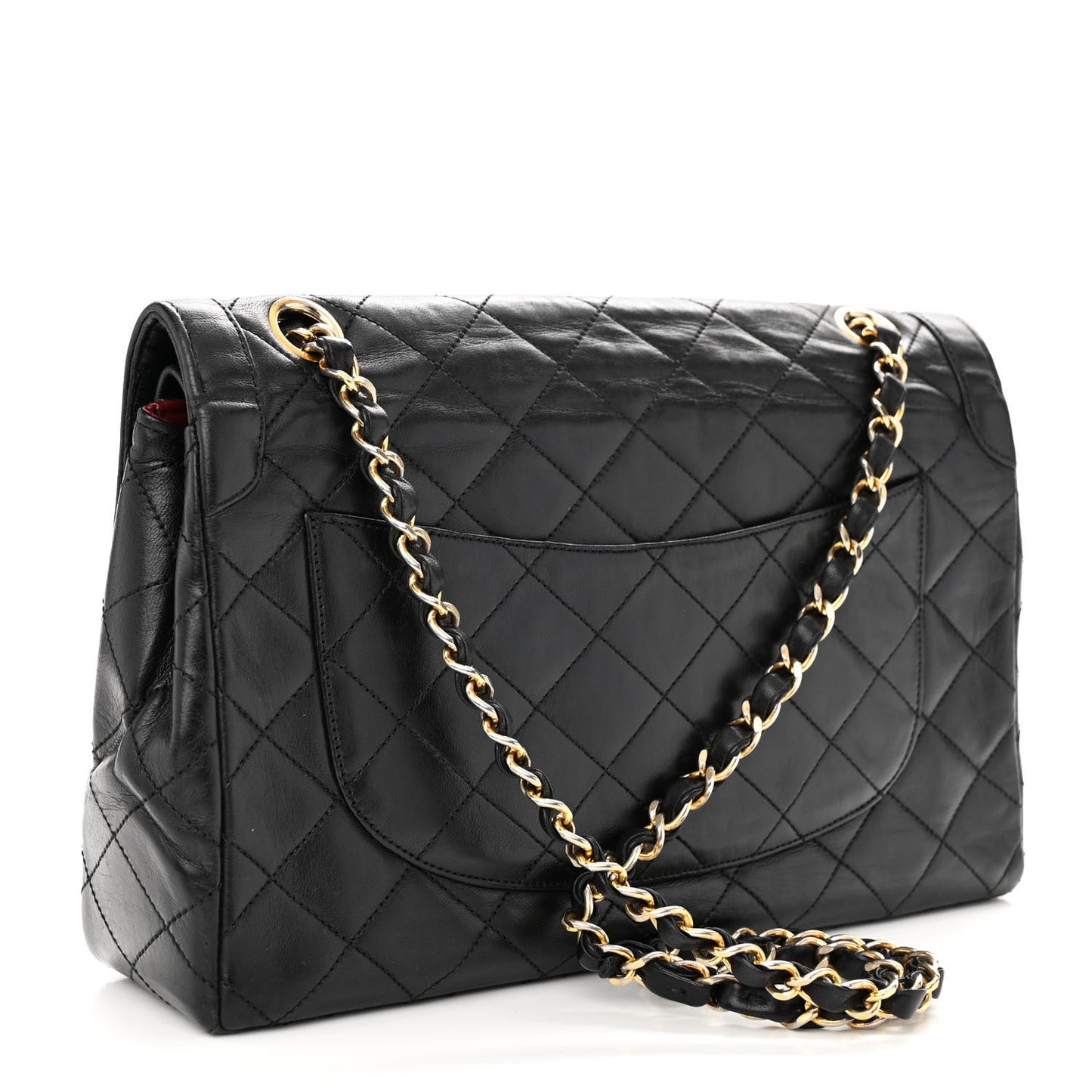 Lambskin Quilted Medium Double Flap Bag Black