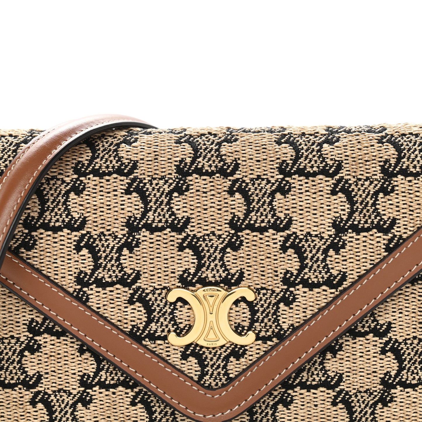 Raffia Jacquard Calfskin Triomphe Wallet on Chain Natural Tan