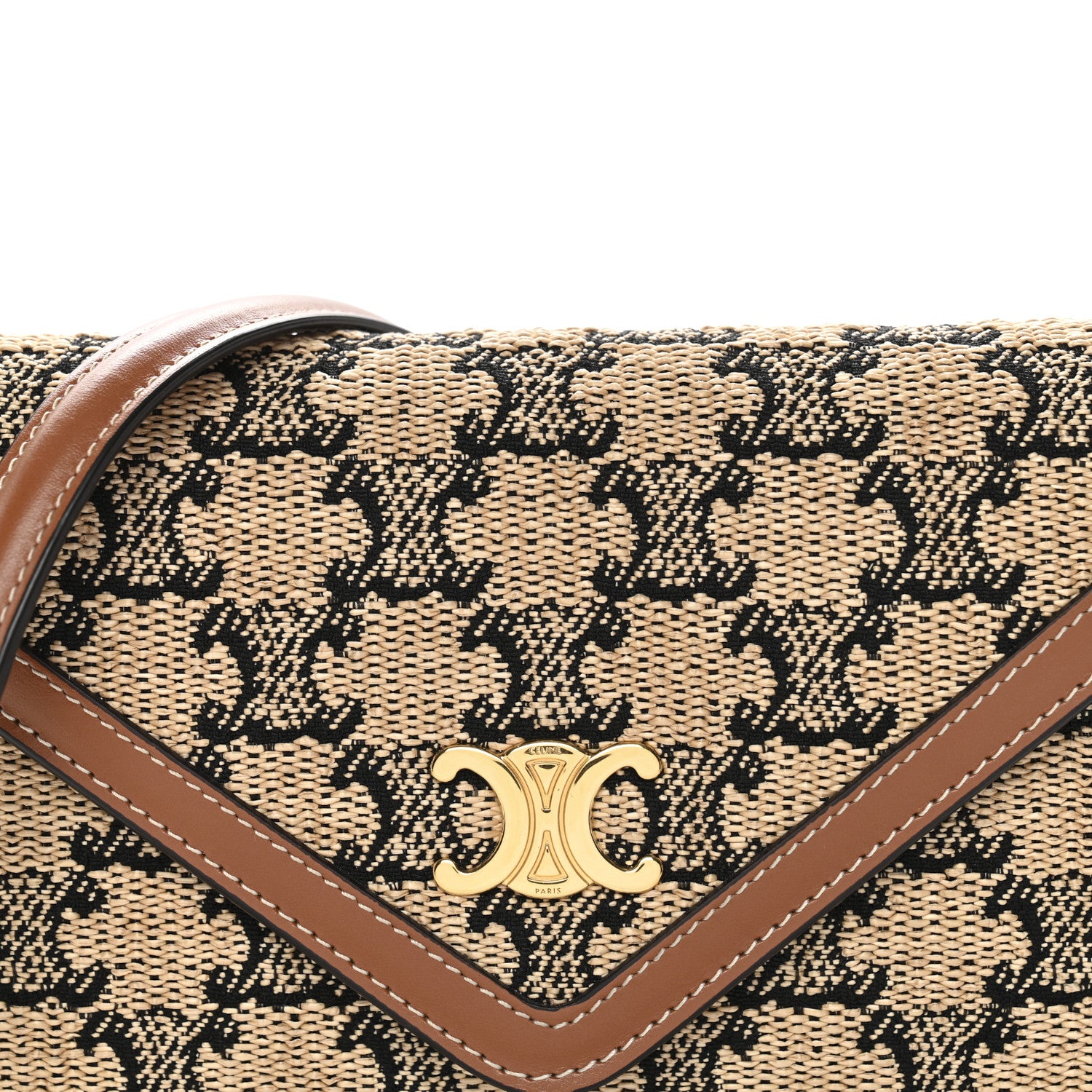 Celine Raffia Jacquard Calfskin Triomphe Wallet on Chain Natural Tan 8 of 10
