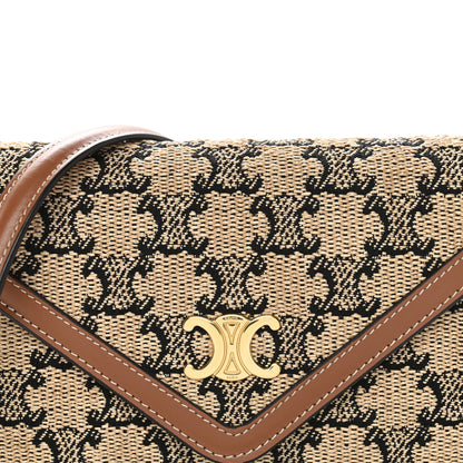 Celine Raffia Jacquard Calfskin Triomphe Wallet on Chain Natural Tan 8 of 10