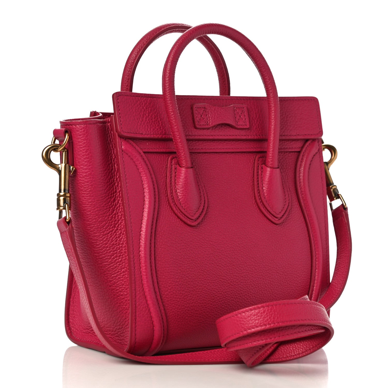 Celine Drummed Calfskin Nano Luggage Fuchsia 3 of 10