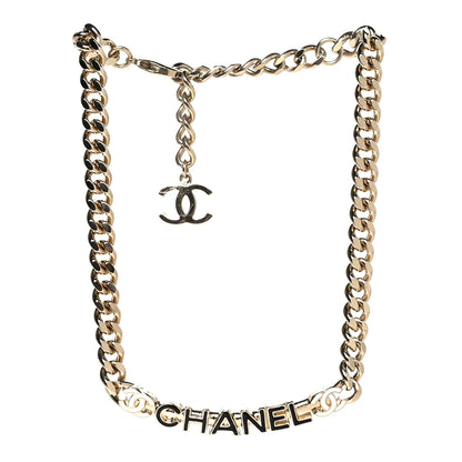 Chanel Enamel Metal Logo Choker Necklace Gold White Black 3 of 5