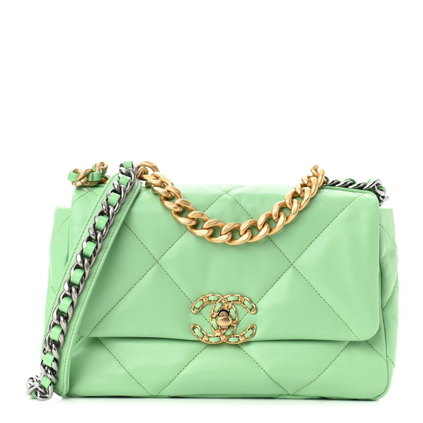 Goatskin Quilted Medium Chanel 19 Flap Light Green
