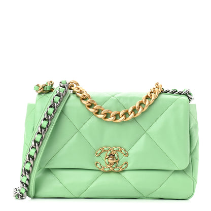 Chanel Goatskin Quilted Medium Chanel 19 Flap Light Green 1 of 11
