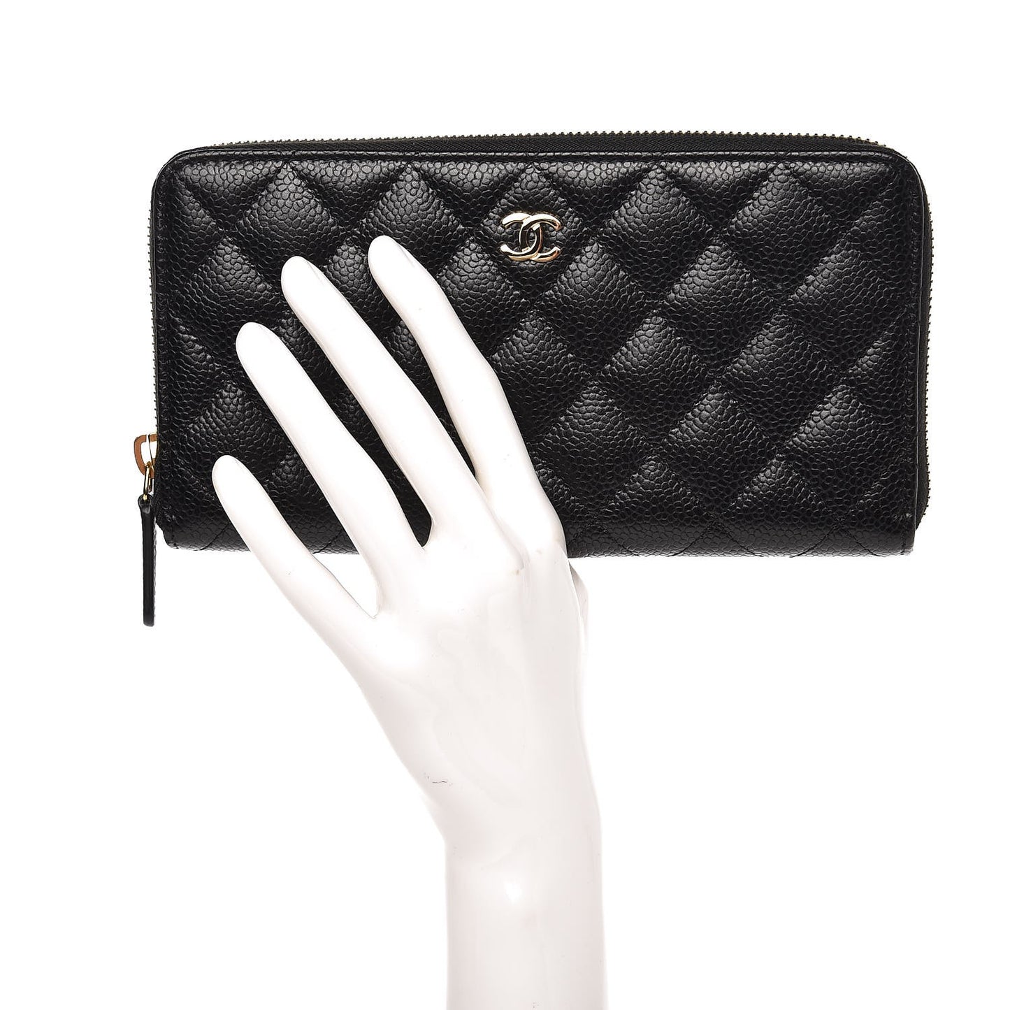 Caviar Quilted Large Gusset Zip Around Wallet Black